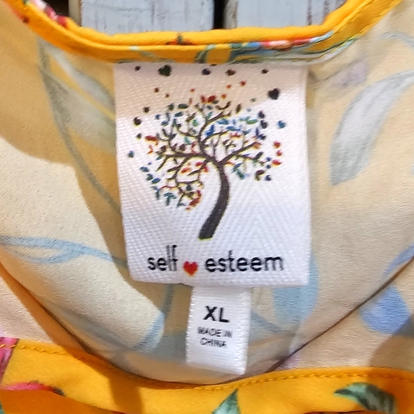 SELF ESTEEM FLORAL CROP TOP Size XL Yellow/Multicolor Off the Shoulder Halter - Picture 2 of 5